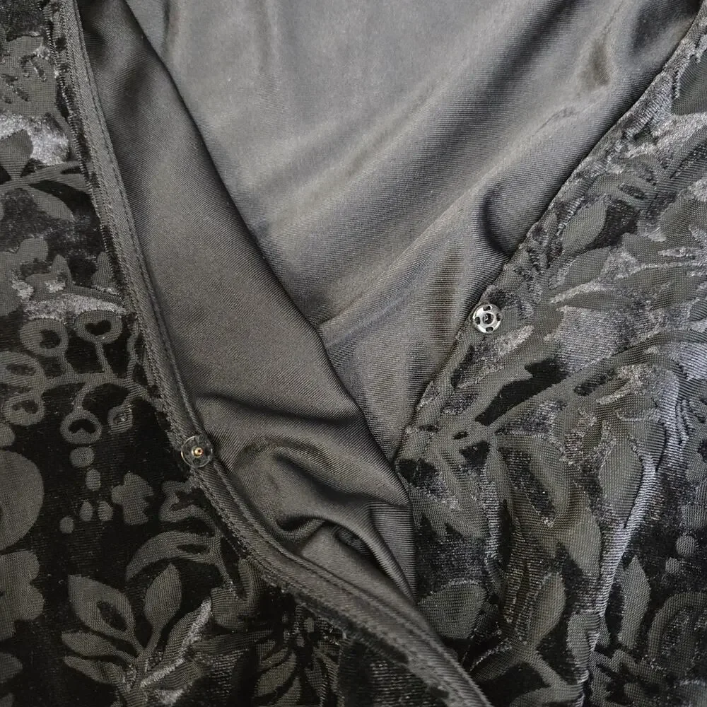 Anthropologie Saylor Romper Womens Small Black Burnout Velvet Floral Long Sleeve